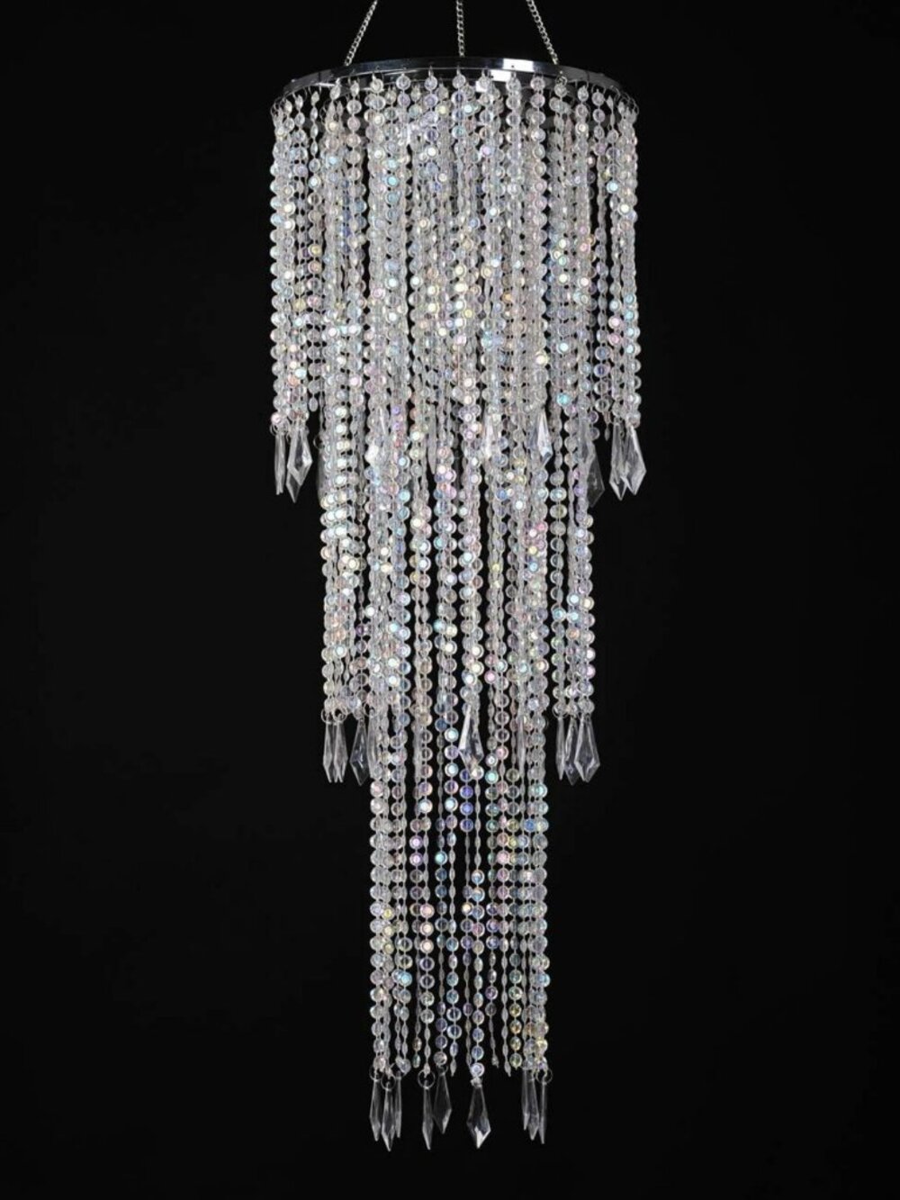 Iridescent Acrylic Beaded Chandelier, 3 Tiers, 10.25" Diameter, Indoor Decor